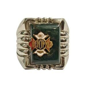 Vintage Firefighter Sterling Bloodstone Signet Ring Uncas Manufacturing